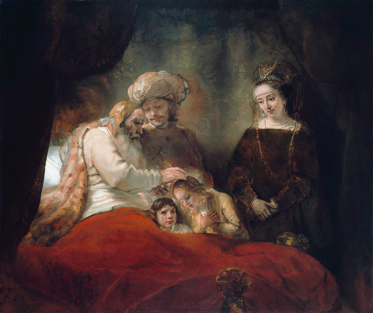 Rembrandt, « Jacob bénissant les fils de Joseph » (1656) : Éphraïm et Manassé, nés d'une mère égyptienne