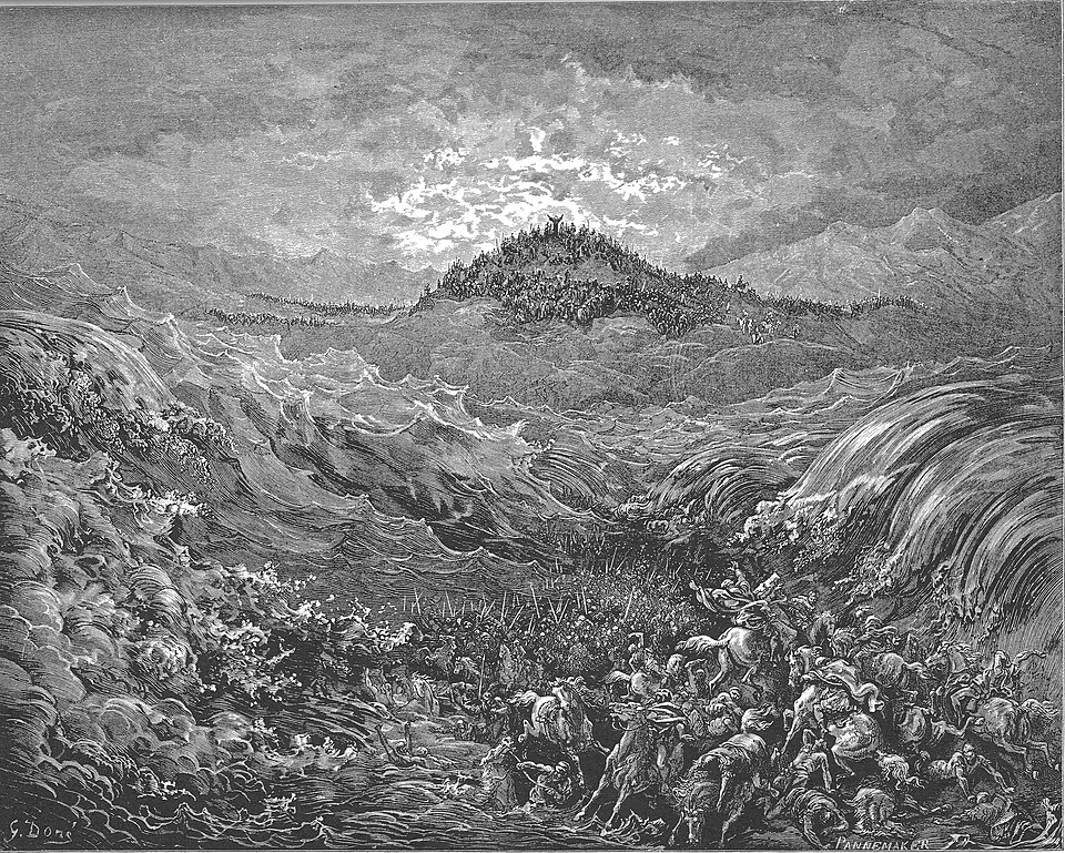 Les Égyptiens engloutis par la mer — Gustave Doré, 1866 (domaine public)